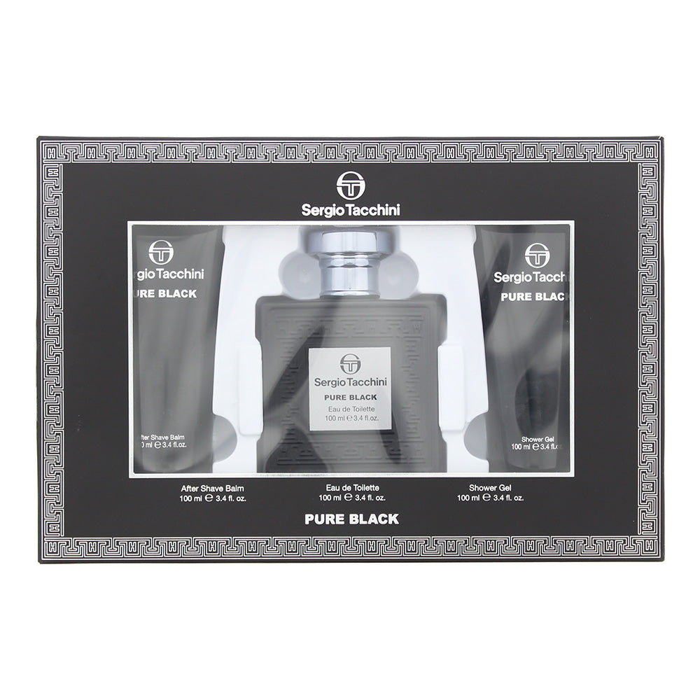 Sergio Tacchini Pure Black Gift Set 100ml EDT + 100ml Shower Gel + 100ml Aftershave Balm