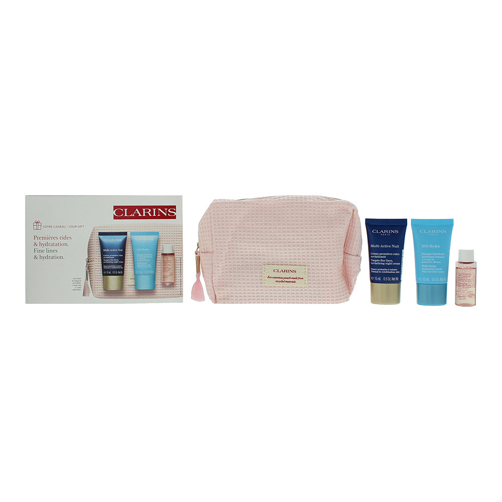 Clarins Skincare Gift Set 15ml SOS Hydra Refreshing Hydration Mask + 15ml Multi-Active Night Cream + 10ml Micellar Cleansing Water