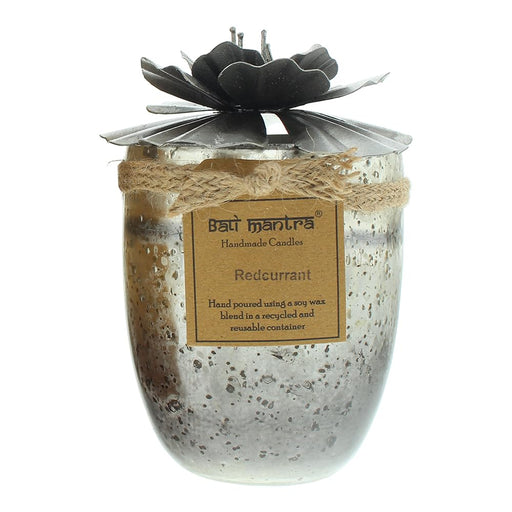 Bali Mantra Hibiscus Glass Silver Candle - Redcurrant
